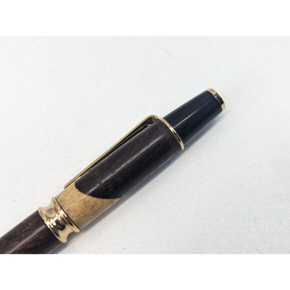 Hand Turned Twist Pen Black And Gold Walnut Maple Blend - Picture 4 of 7
